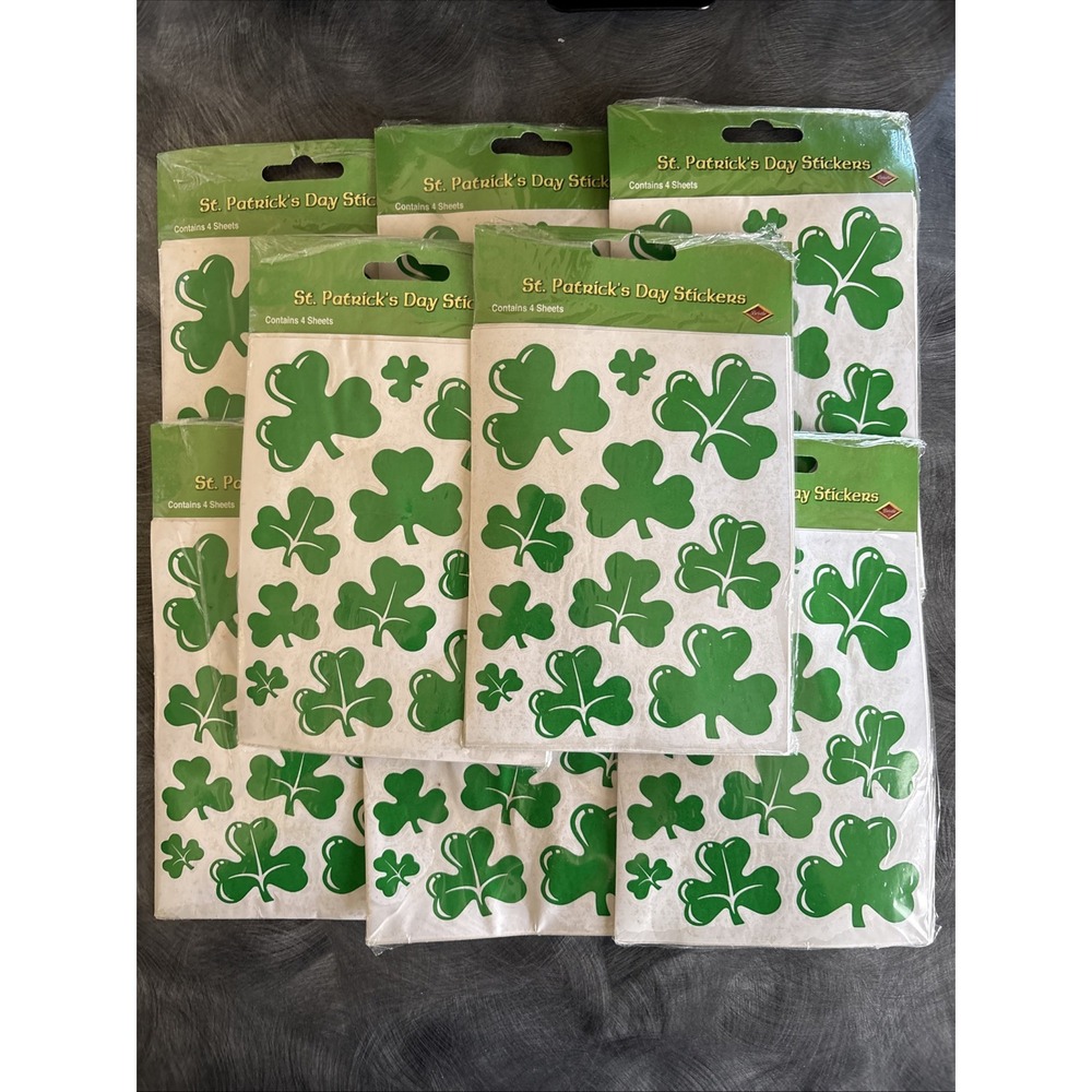 Beistle Shamrock Stickers 8 Packs of 44 Green Foil St Patricks Day 34001 NOS